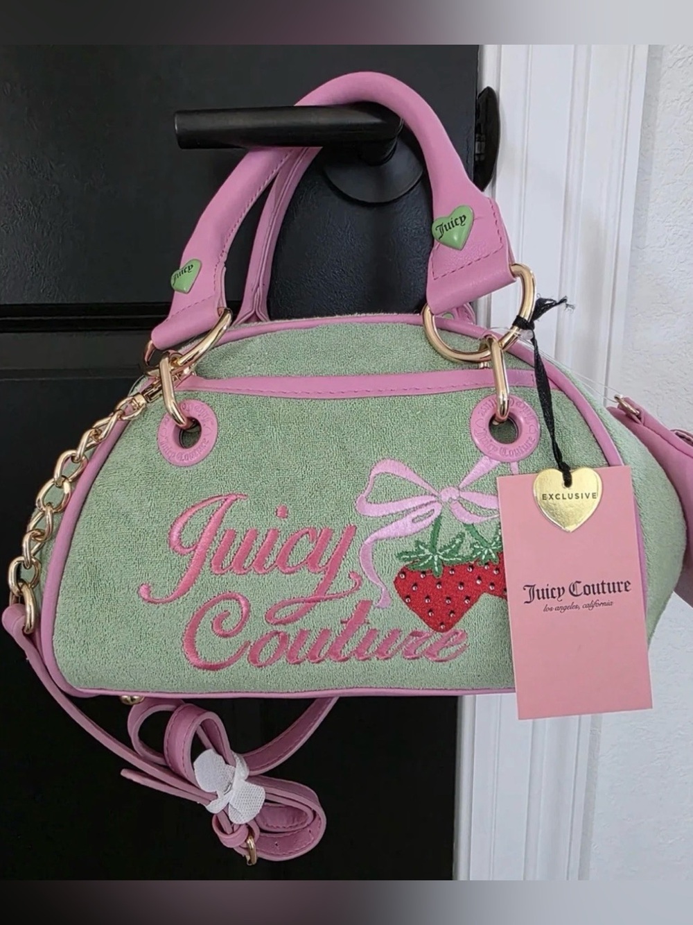 NEW Juicy Couture Retro Strawberry satchel pink bag Y2K Rare bowler purse NWT